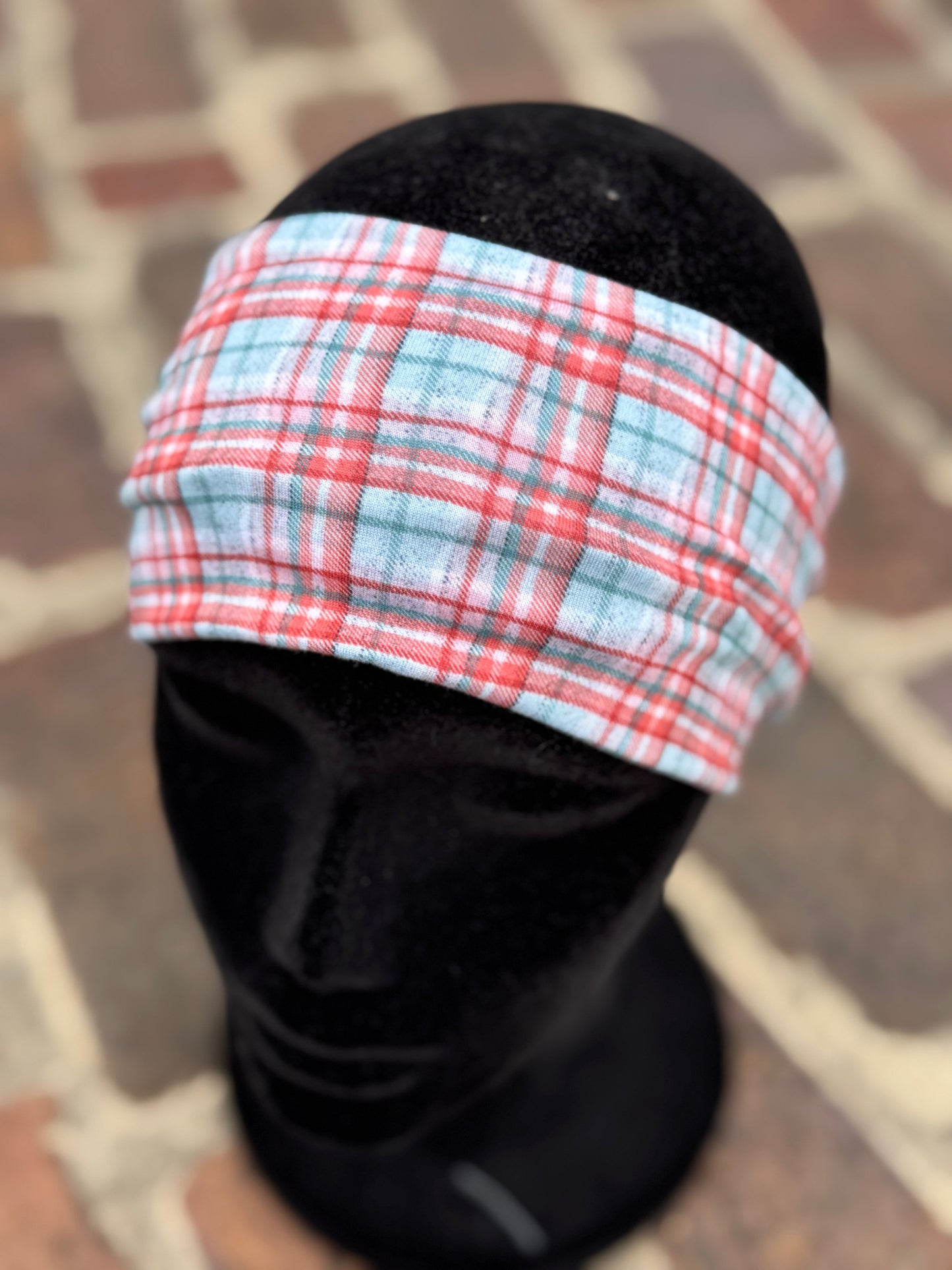 Teal and Red plaid Headband