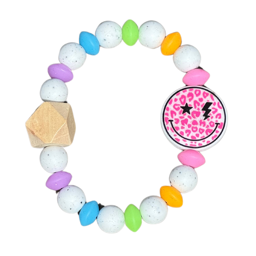 Pink leopard smiley face Wristlet