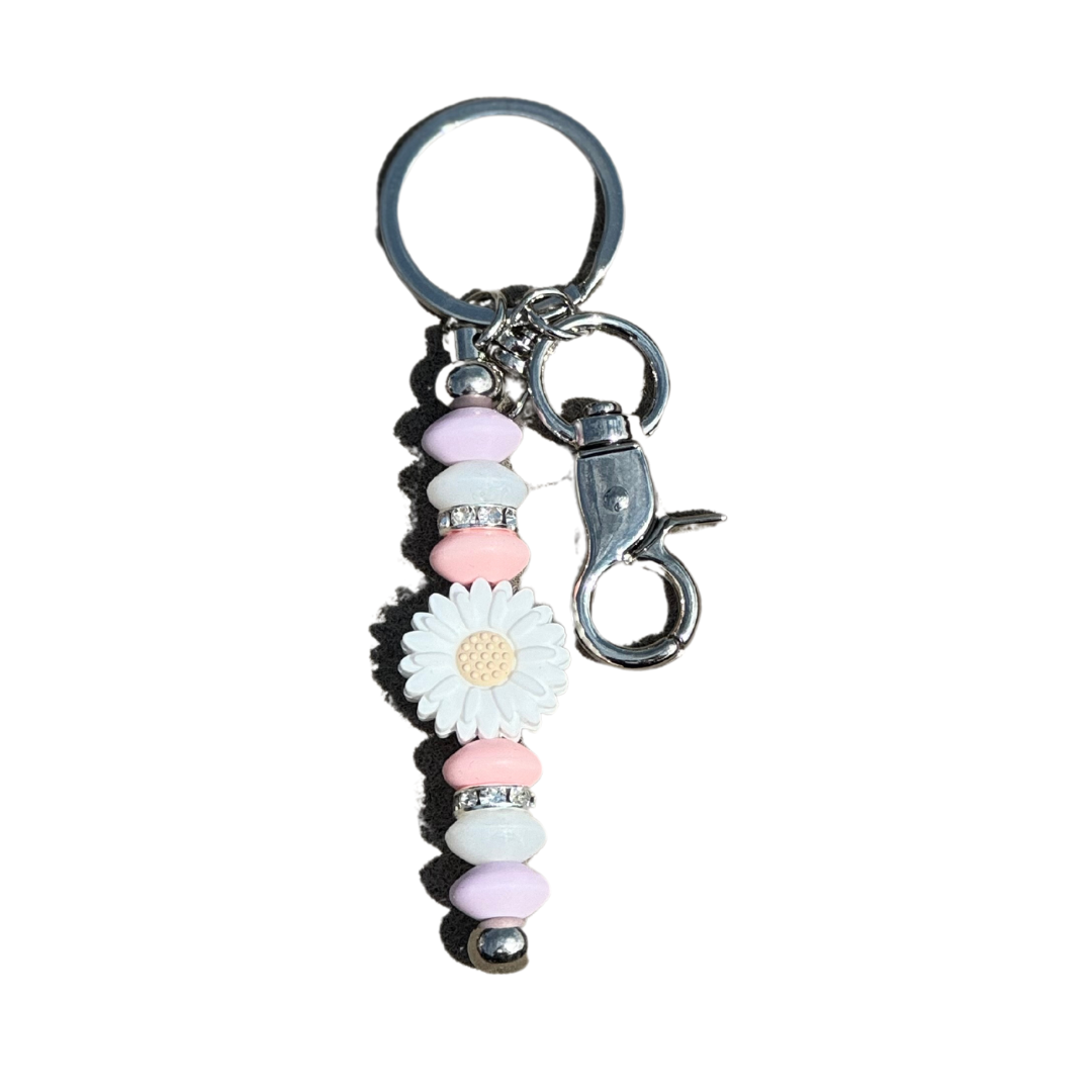 White Daisy Keychain