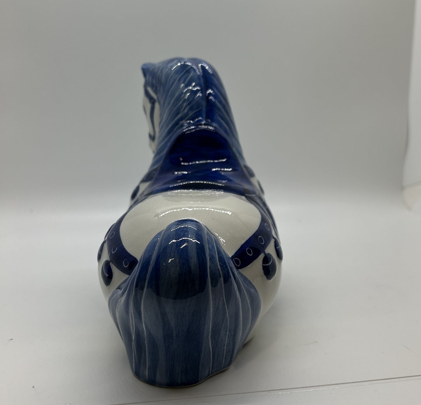 Horse blue & white hand painted designs by Nora Fenton