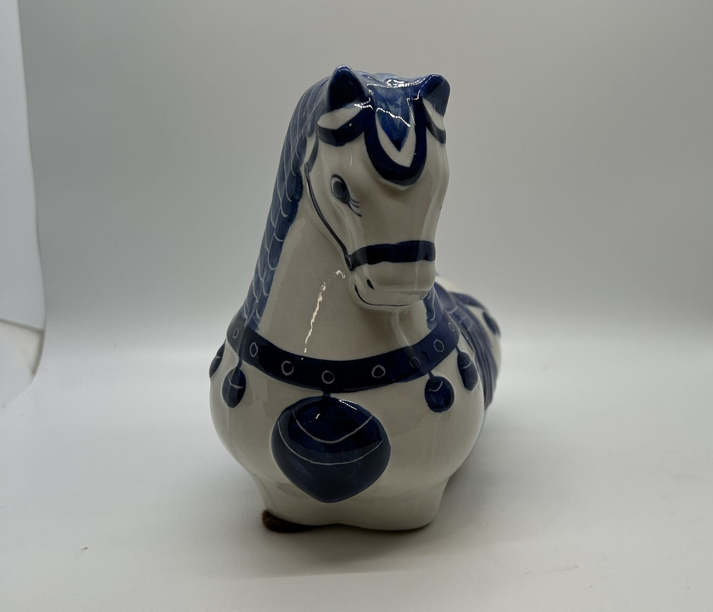 Horse blue & white hand painted designs by Nora Fenton