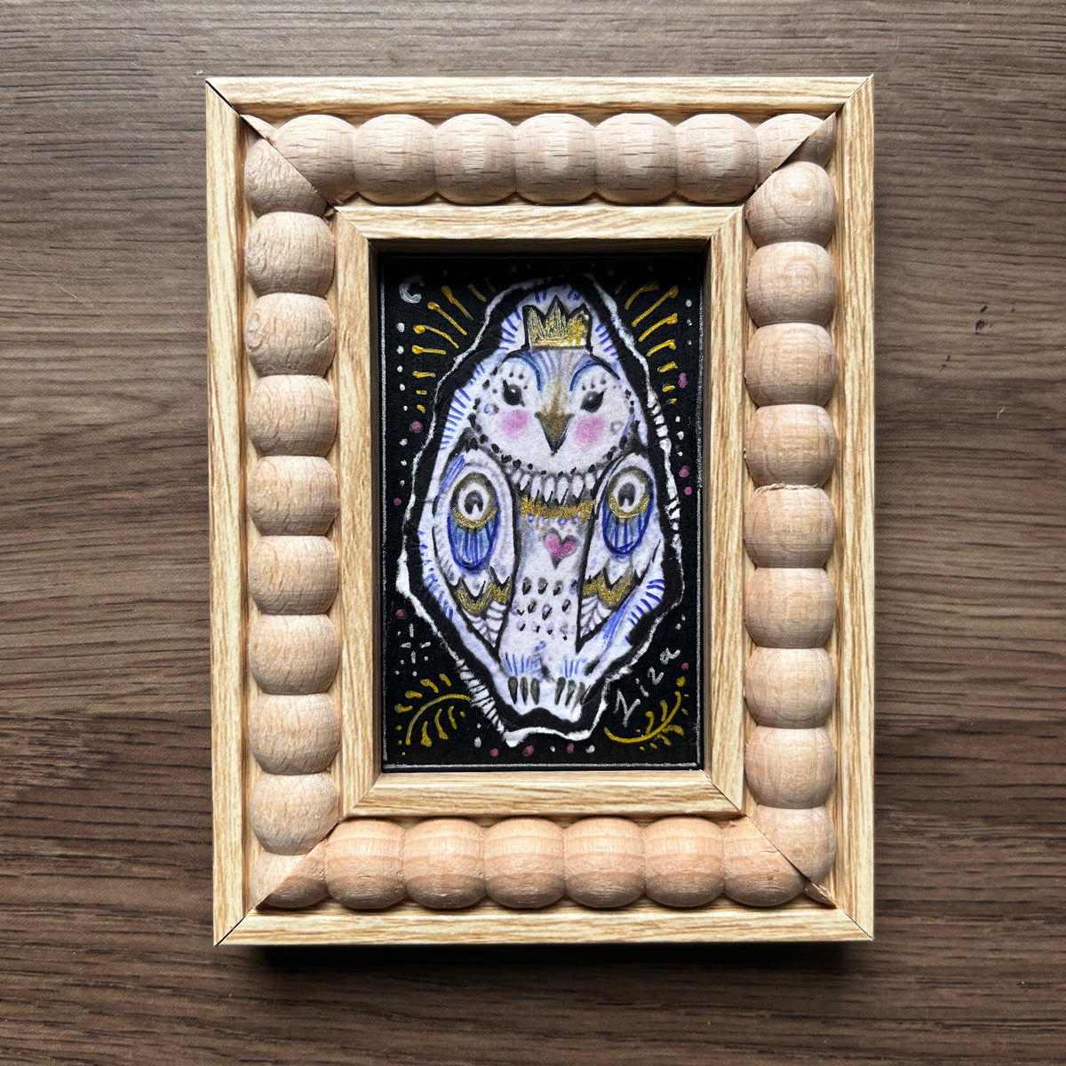 Liza Paizis Owl hand embellished framed print 'Rex'