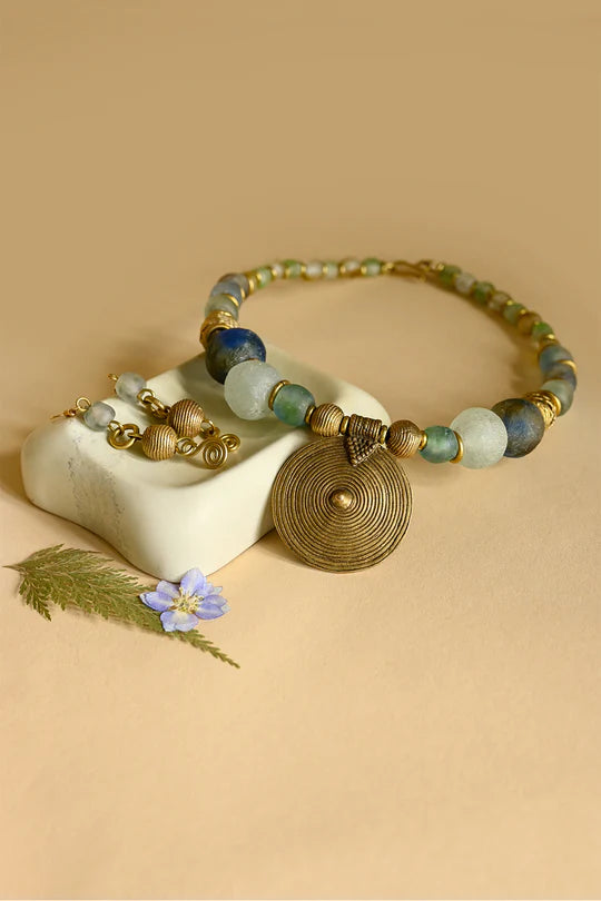 Brass & Recycled Glass Spiral Sands Necklace