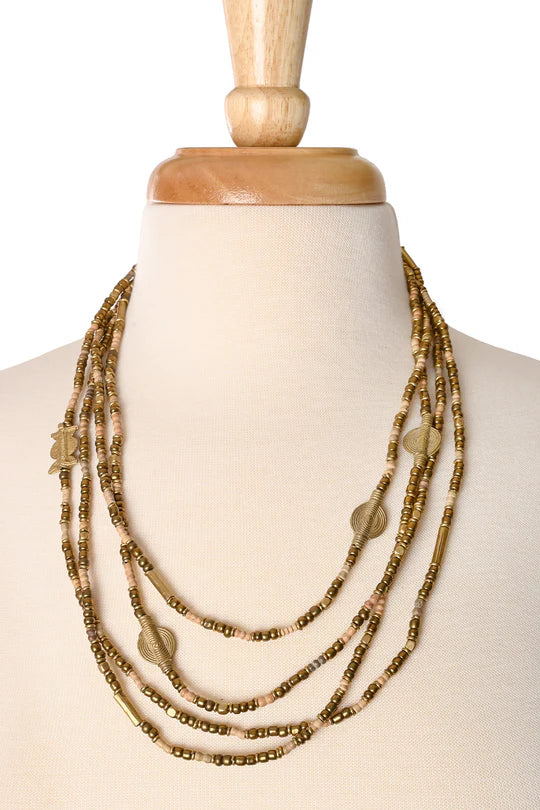 Extra Long Beaded Wrap Necklace - Neutral
