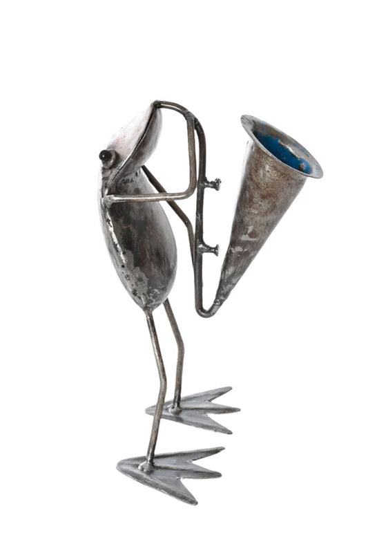 Frog Metal Sculpture Horn Playing