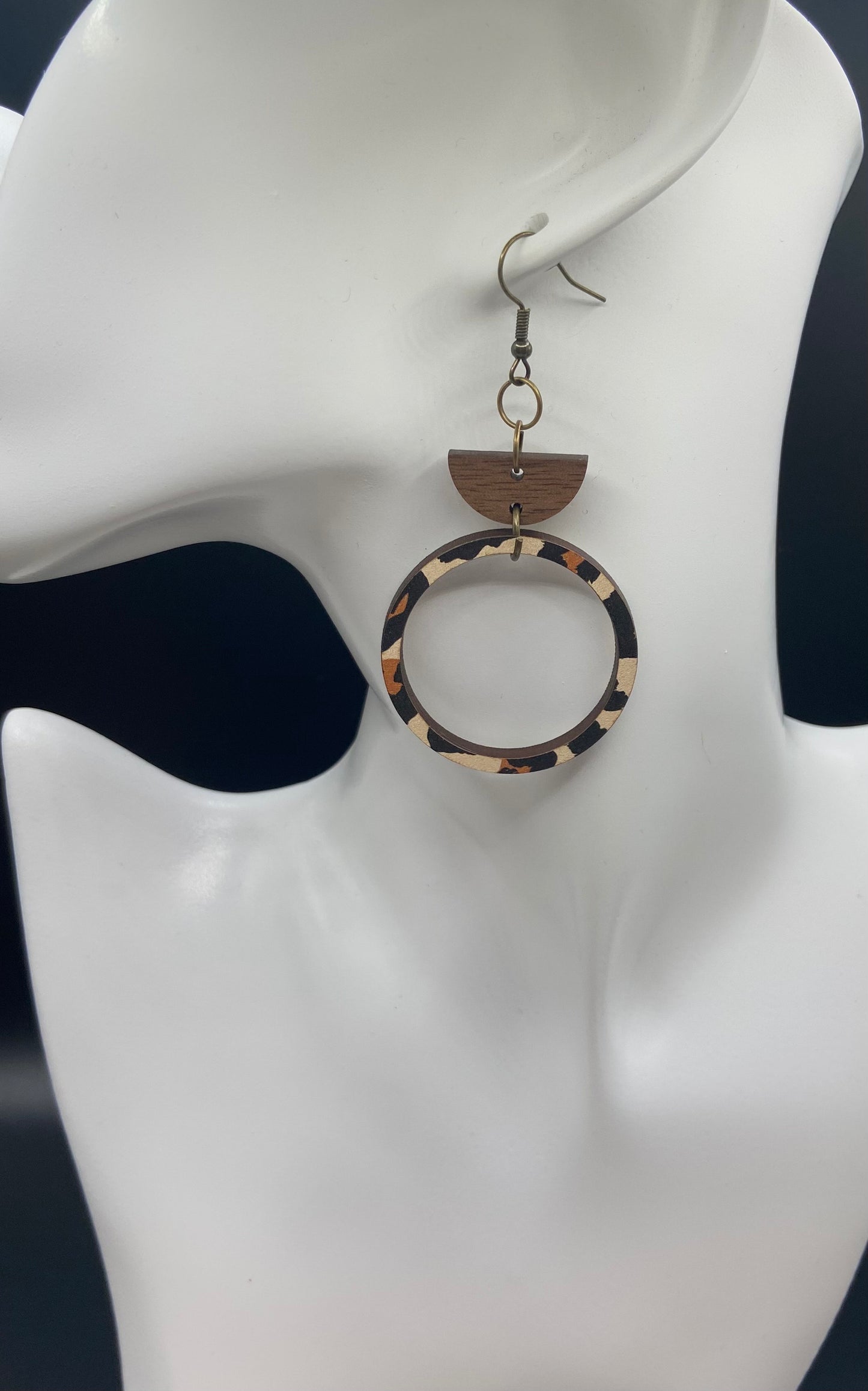 Leopard print wood hoop earring