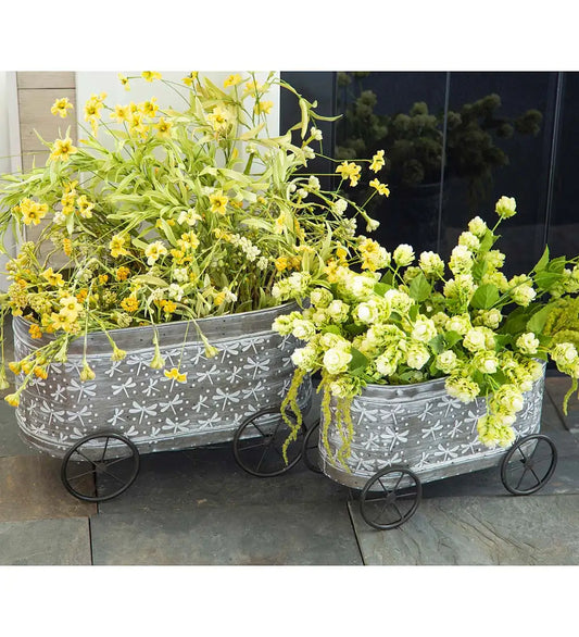 Planter, Wagon Metal on Wheels Small