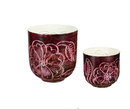 Flower Pot, Cranberry Finish Metal small