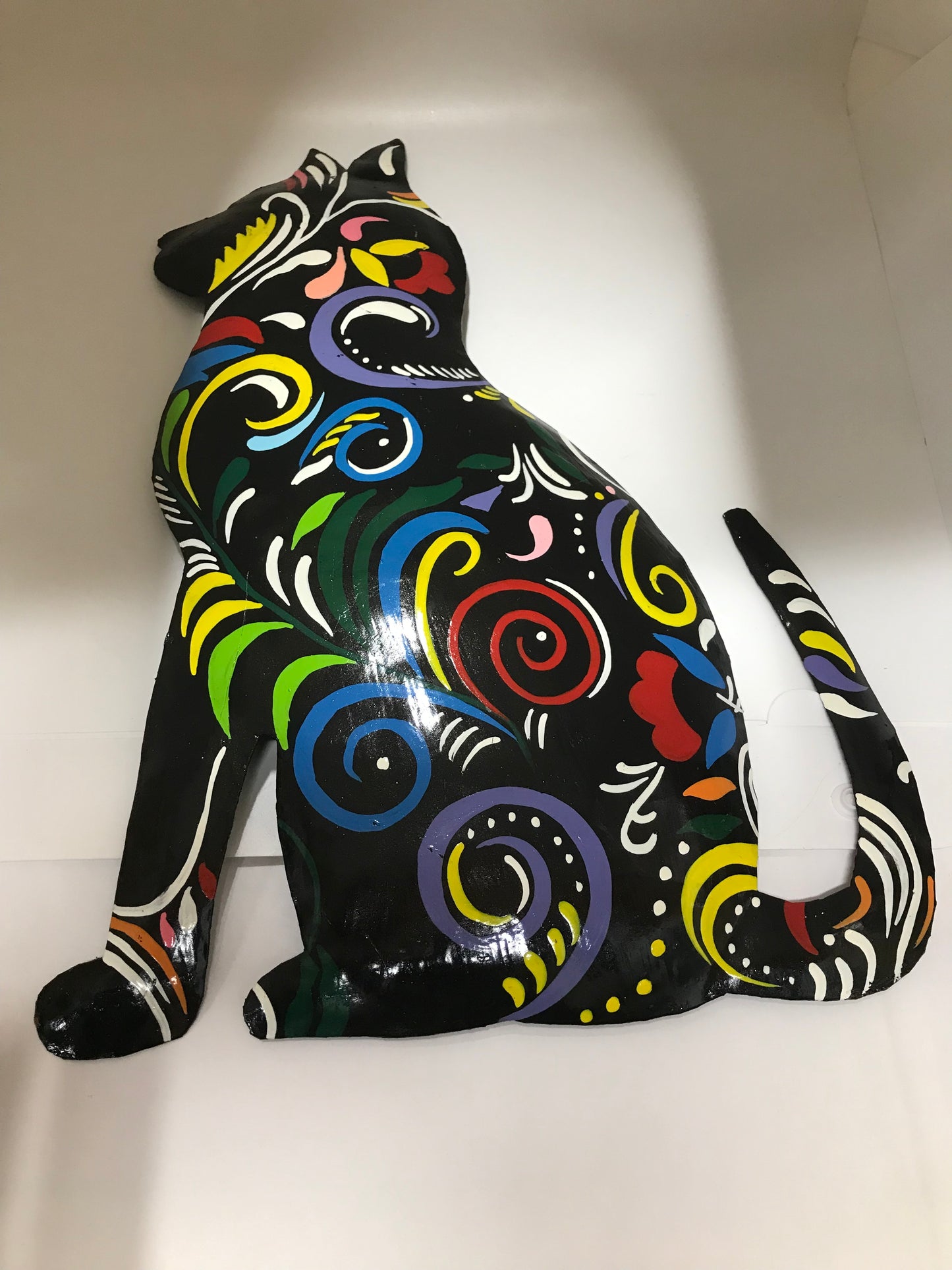 Thoughtful Kitty Painted Haitian Drum Art