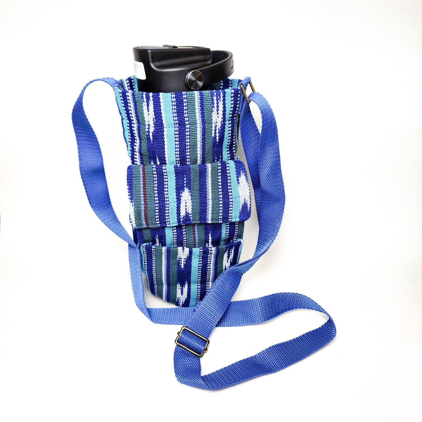 Water Bottle Holder Bag: Black Multi Ikat