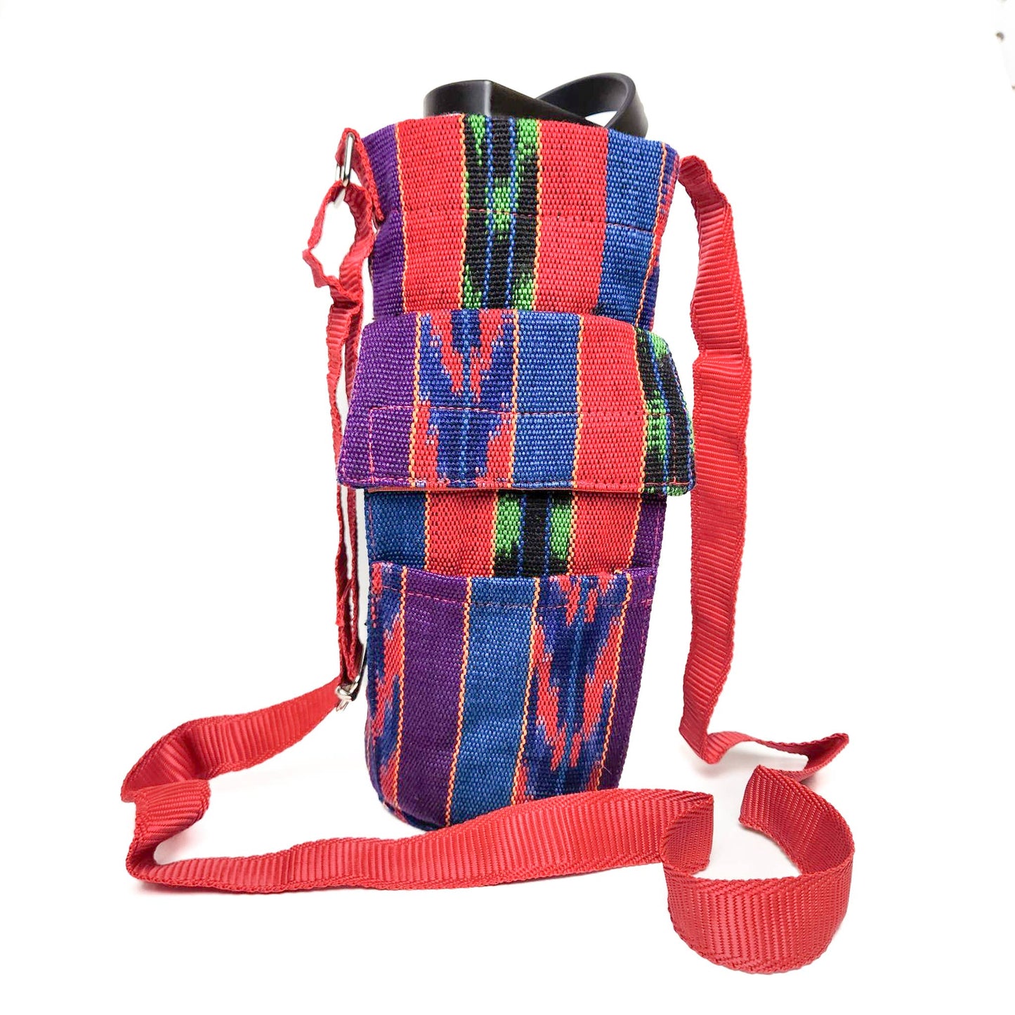 Water Bottle Holder Bag: Black Multi Ikat