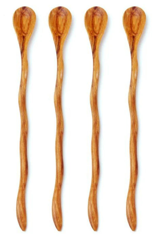 Wild Olive Wood Wavy Cocktail Spoon