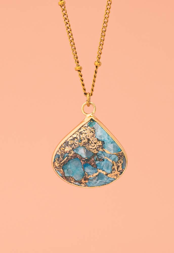 Emperor Stone Blossom Necklace- 14K Gold Plated Natural Stone Pendant Necklace