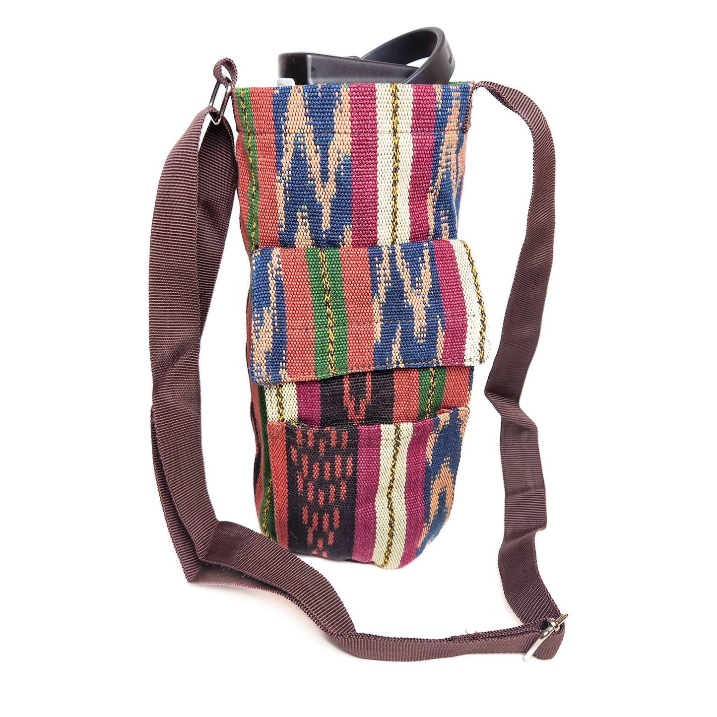 Water Bottle Holder Bag: Black Multi Ikat