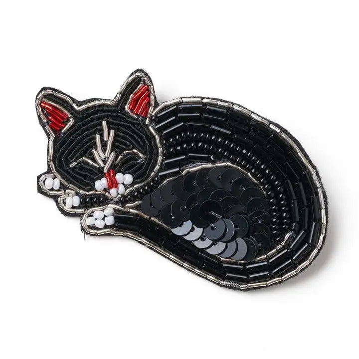 Beaded Sleeping Cat Brooch Pin