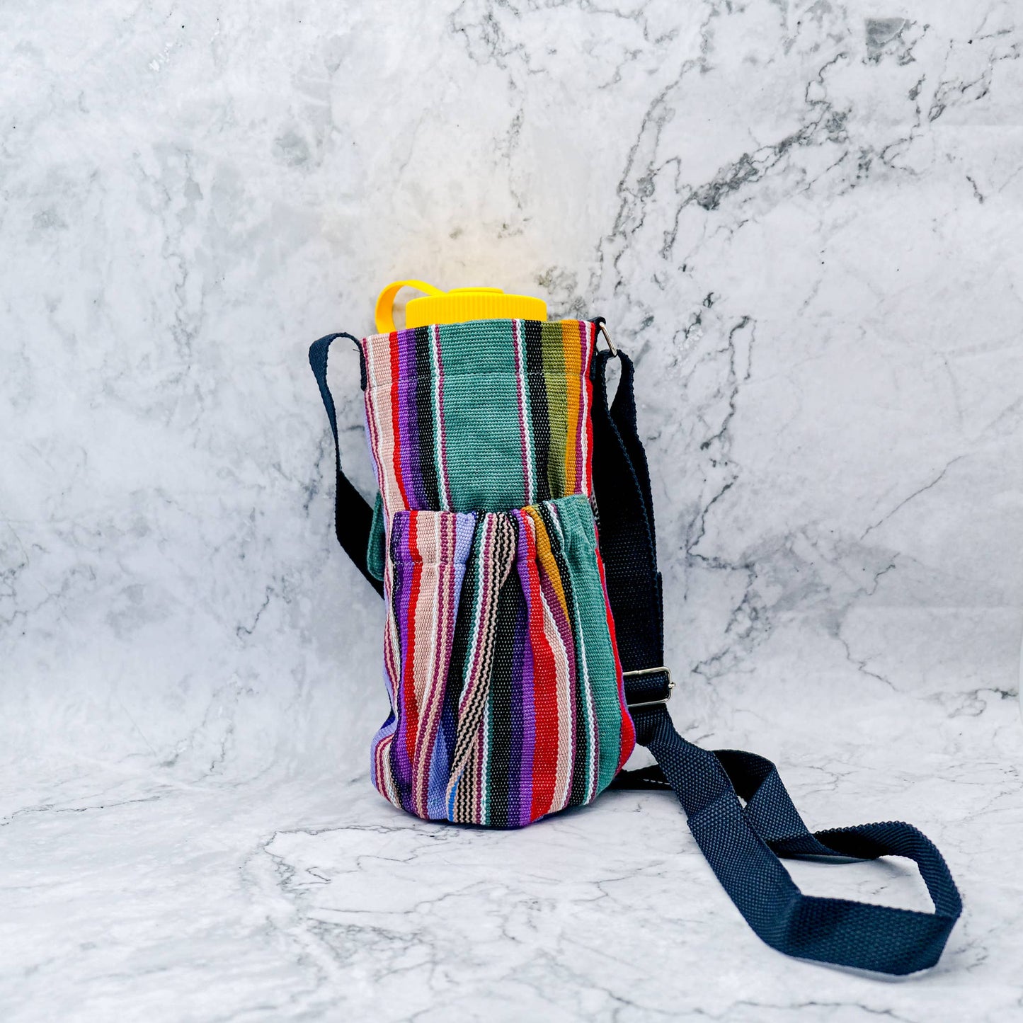 Water Bottle Holder Bag: Black Multi Ikat