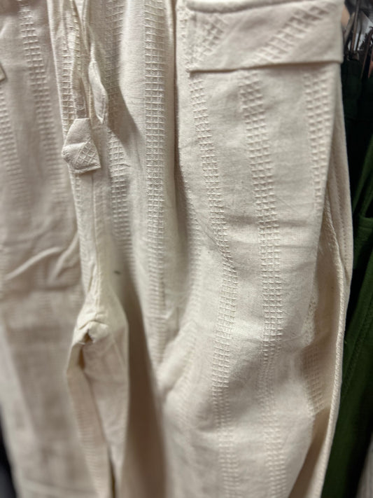 Cotton Pants Honeycomb Weave Wide Leg Pant