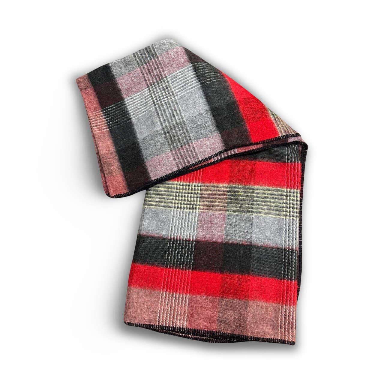 Classic Plaid Patterned Fine Knit Brushed Alpaca Full Size