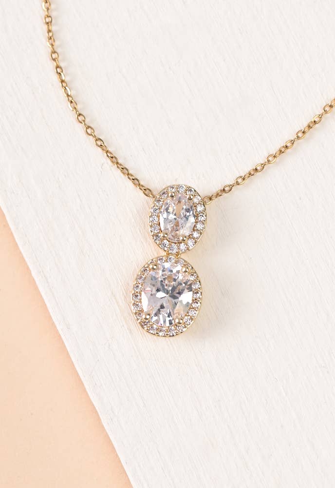 Divine Connection Gold and Zircon Necklace- 14K Gold Plated Dangle Formal Necklace