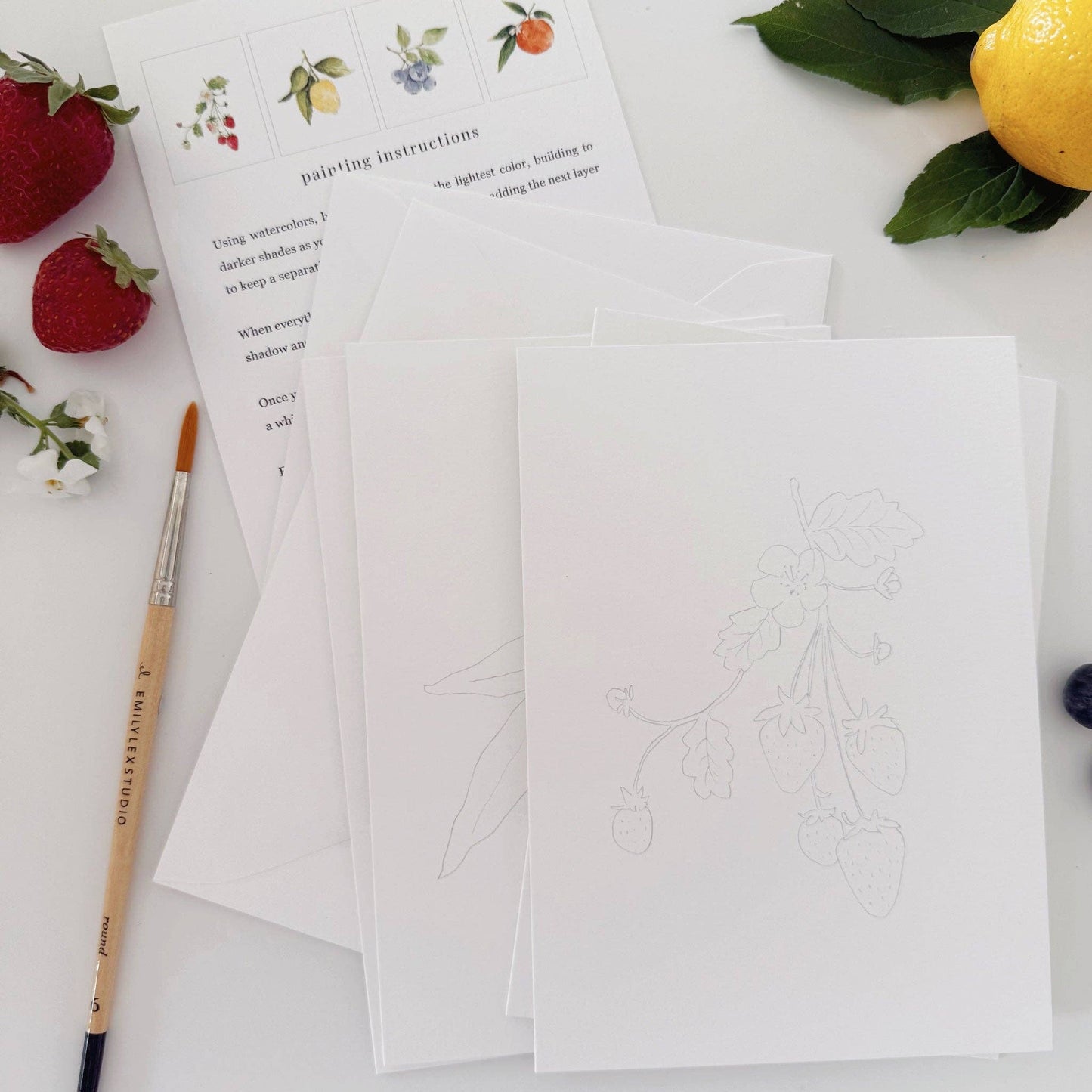 paintable watercolor notecard set Fruit