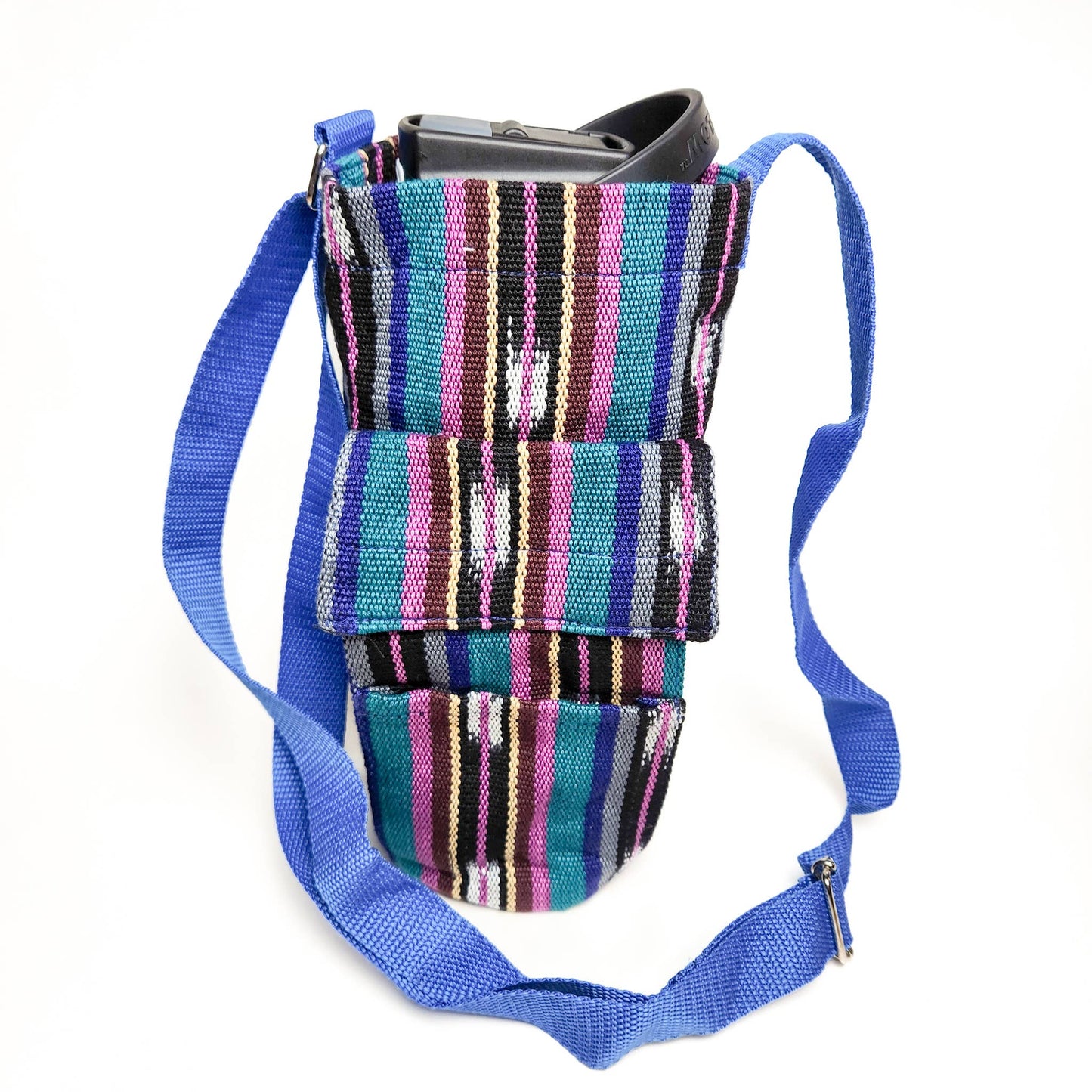 Water Bottle Holder Bag: Black Multi Ikat