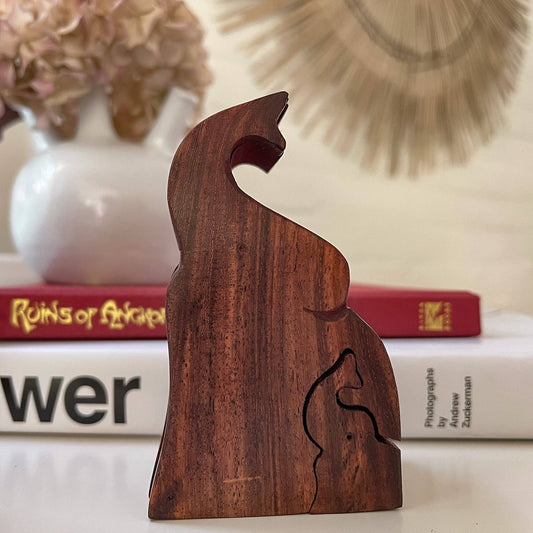 Sheesham Wood Carved Trunk-up Elephant & Calf Puzzle Box