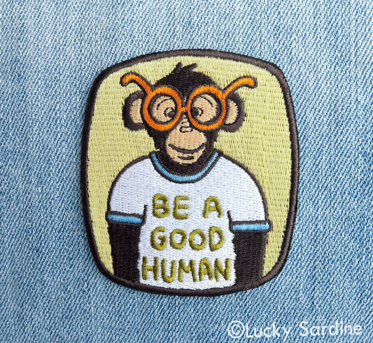 Ape Chimpanzee, Human Kindness Embroidered Iron-On Patch