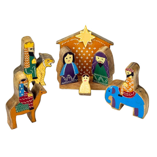 Mango Wood India Nativity Set 7 Pcs