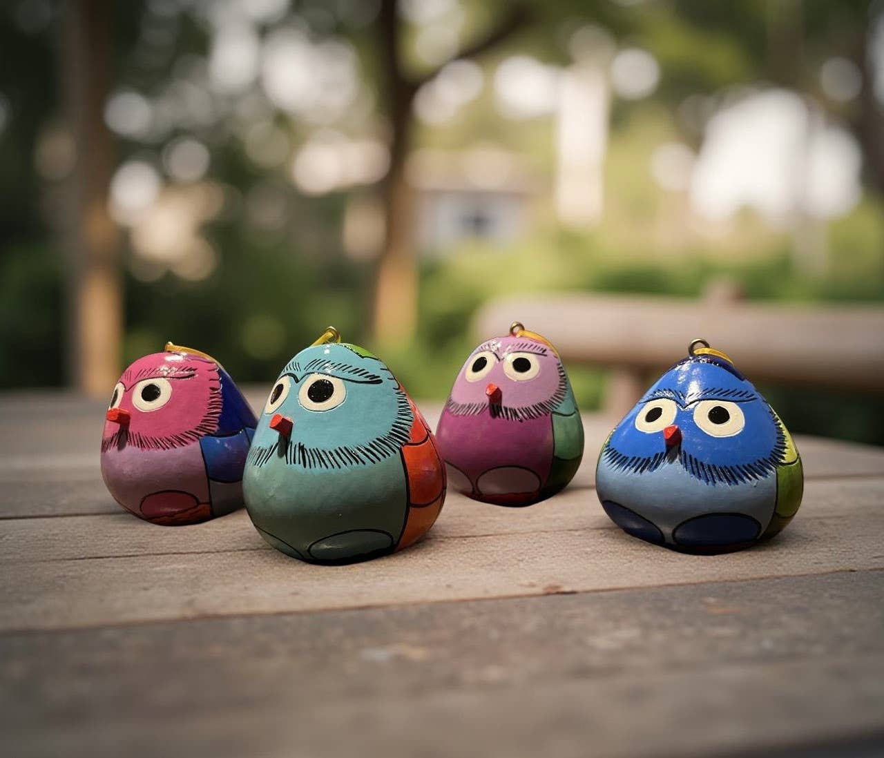 Painted Owl Handmade Gourd Ornament