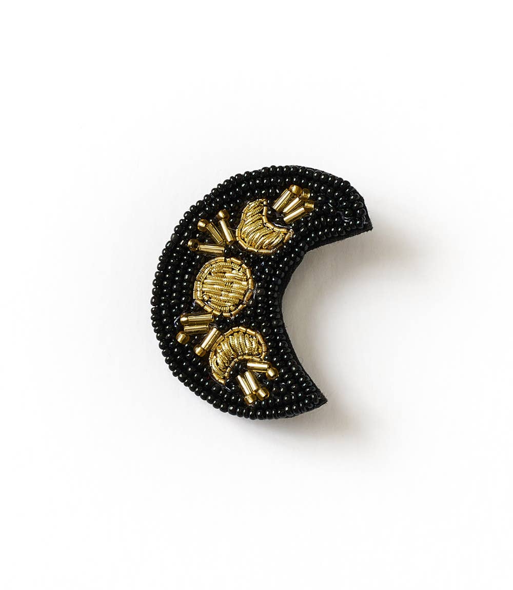 Beaded Moon Brooch Pin