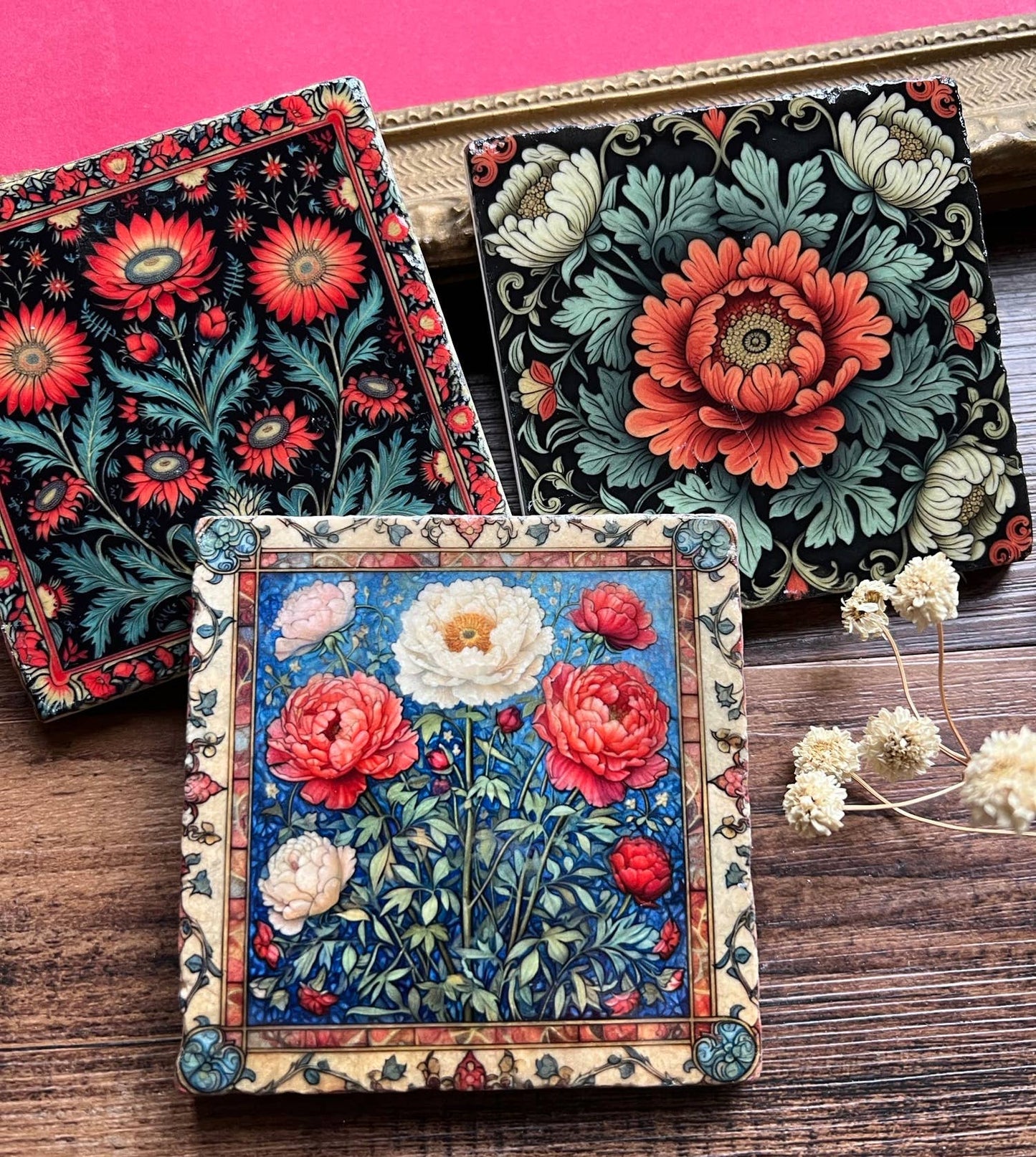 William Morris inspired stone coaster