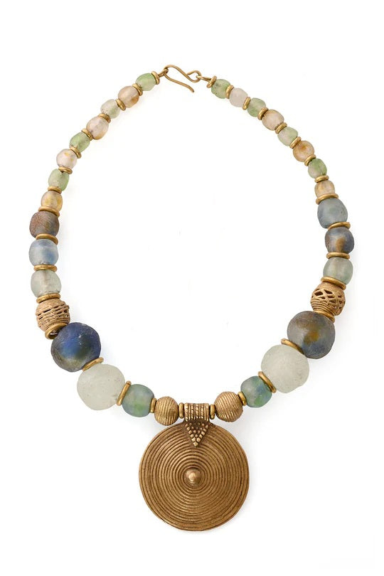 Brass & Recycled Glass Spiral Sands Necklace