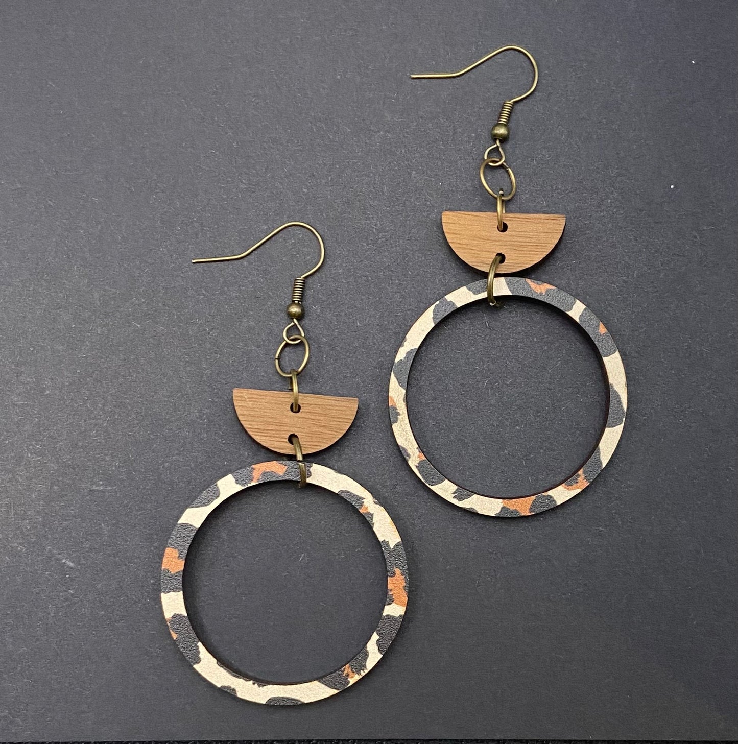 Leopard print wood hoop earring
