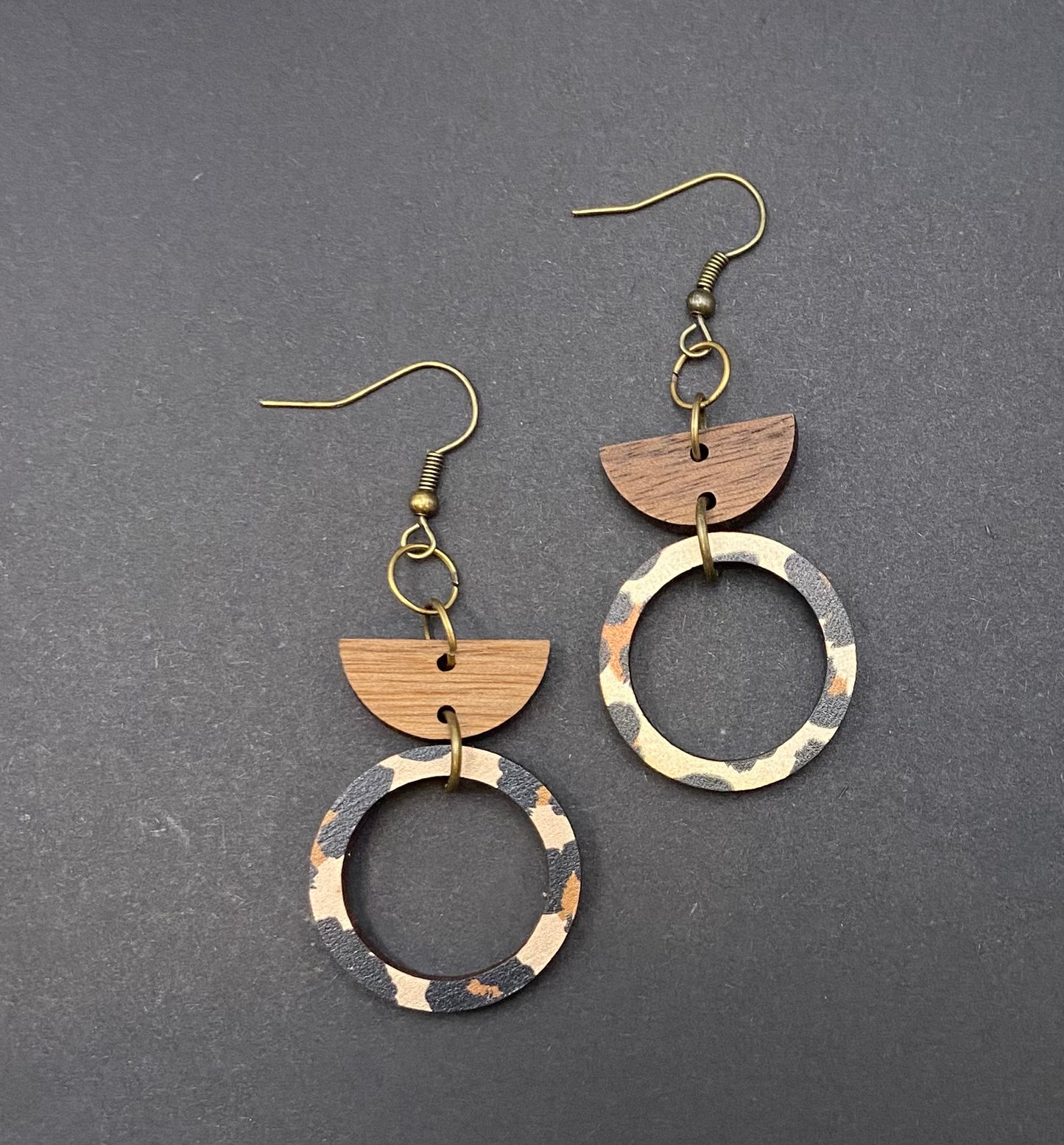 Leopard print wood hoop earring