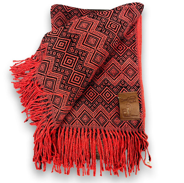 Paracas 100% Alpaca loomed inca design w/Fringe throw blanket