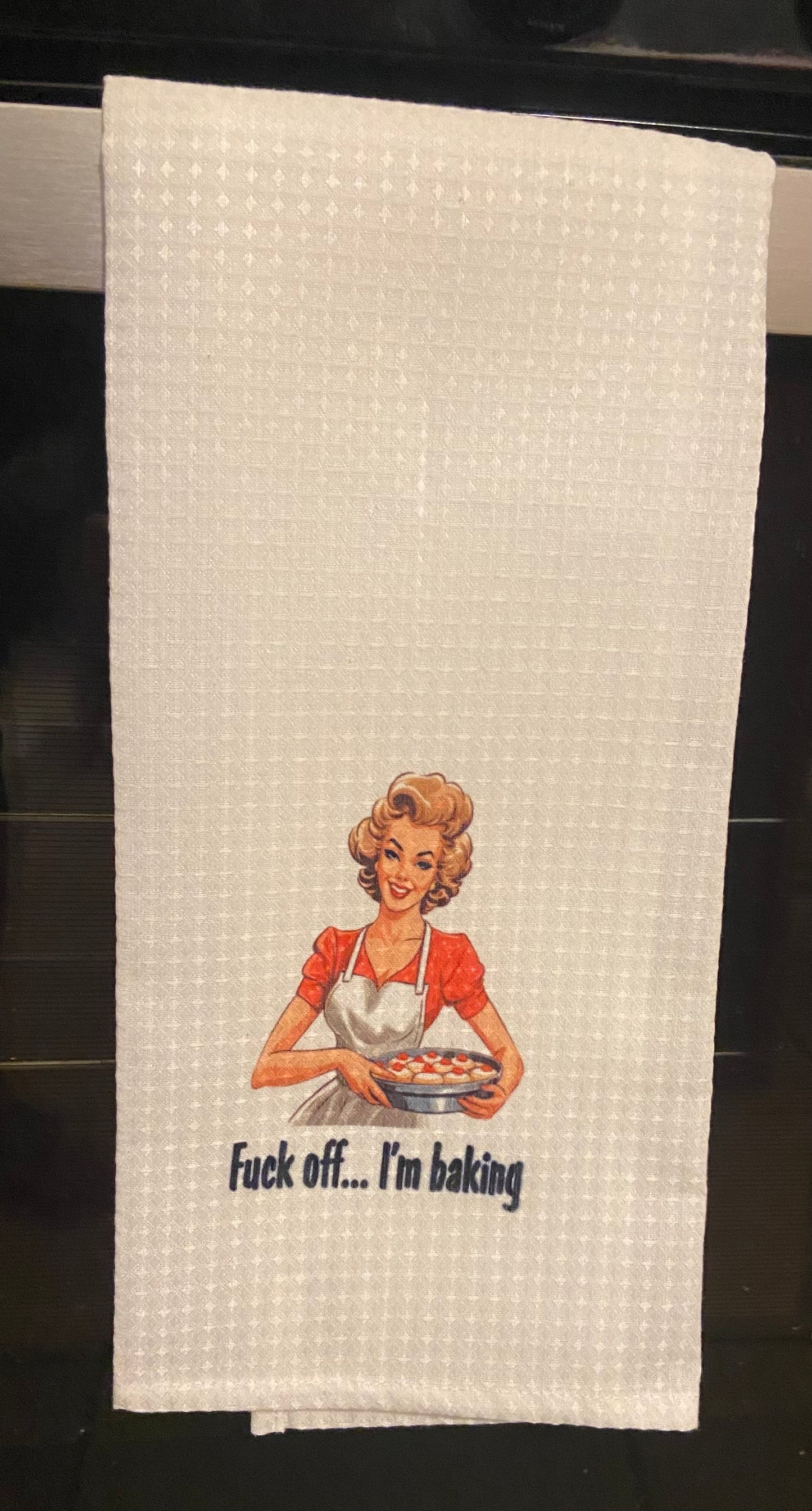 Waffle Knit Towel "eff off I'm baking"