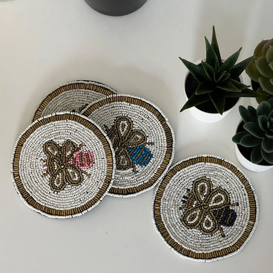 Busy Bees Glass Beaded Coasters