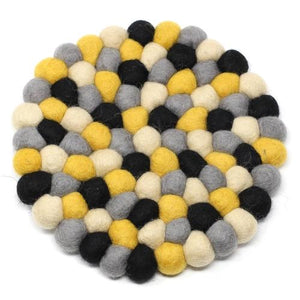 Hand-crafted Felt Ball Coasters, Mustard