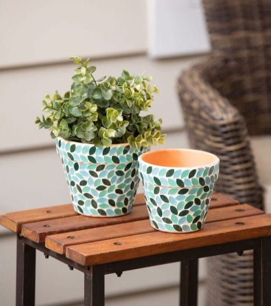 Planter, Green & Blue Mosaic Large