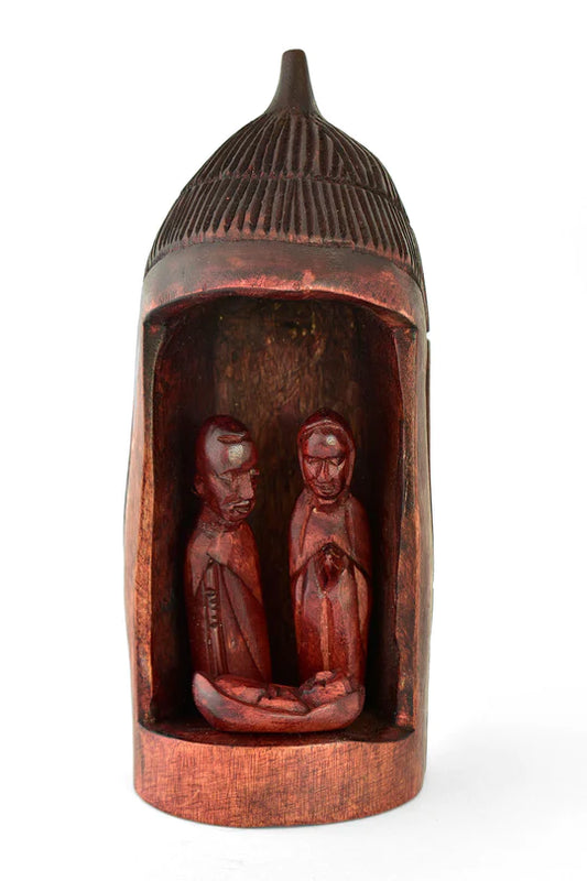 Rwandan Thatched Hut Wooden Nativity