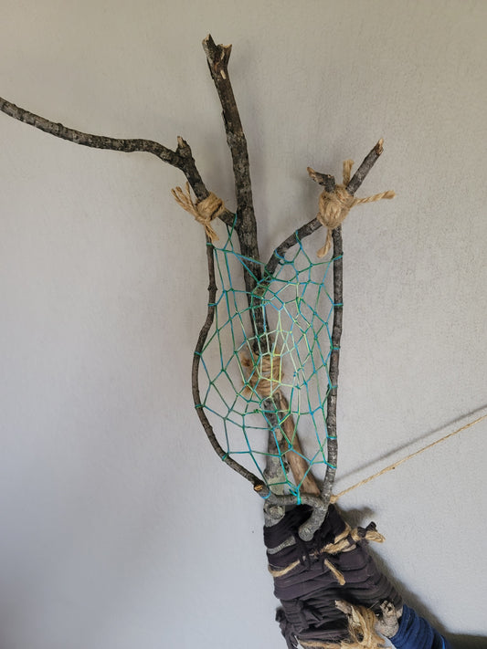 Large Blue & Green Dreamcatcher Branch Weaving