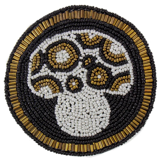 Black Mushrooms Glass Beaded Coasters