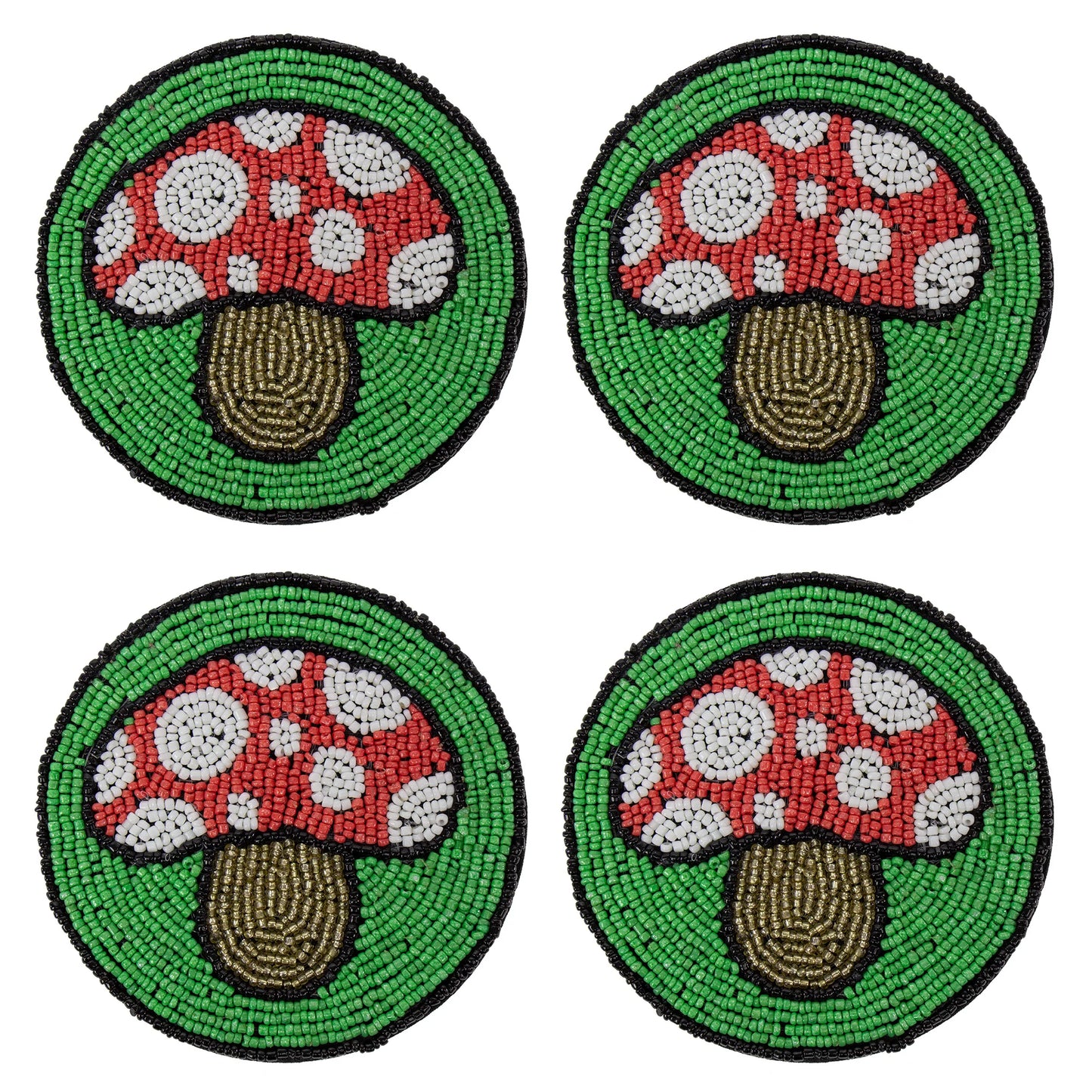 Bright Mushrooms Glass Beaded Coasters