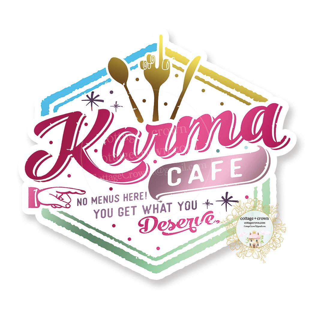 Karma Cafe - Middle Finger - Funny Vinyl Decal Sticker
