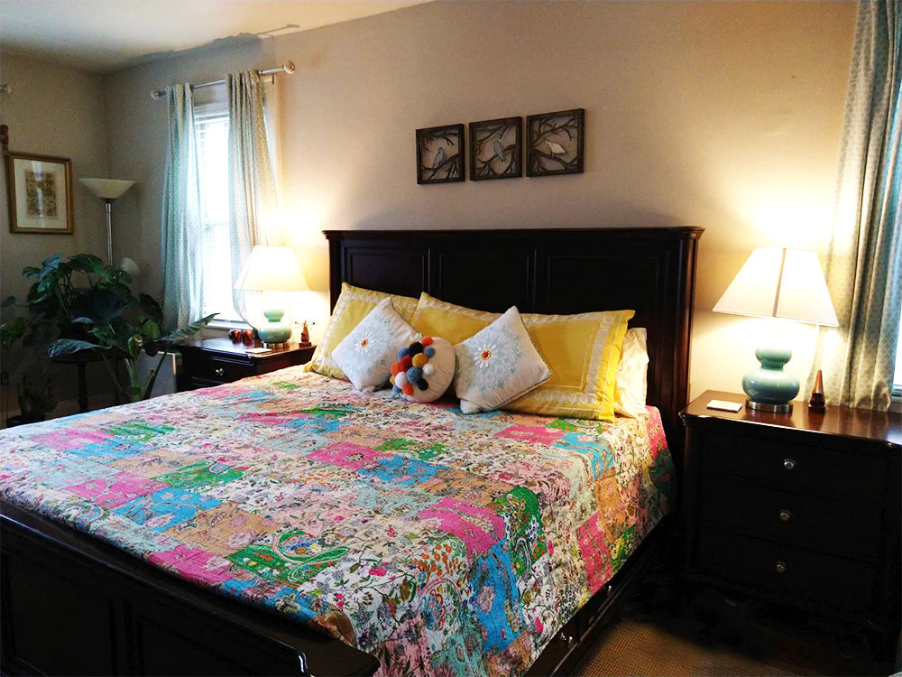 Cotton Patchwork Kantha Bedspread