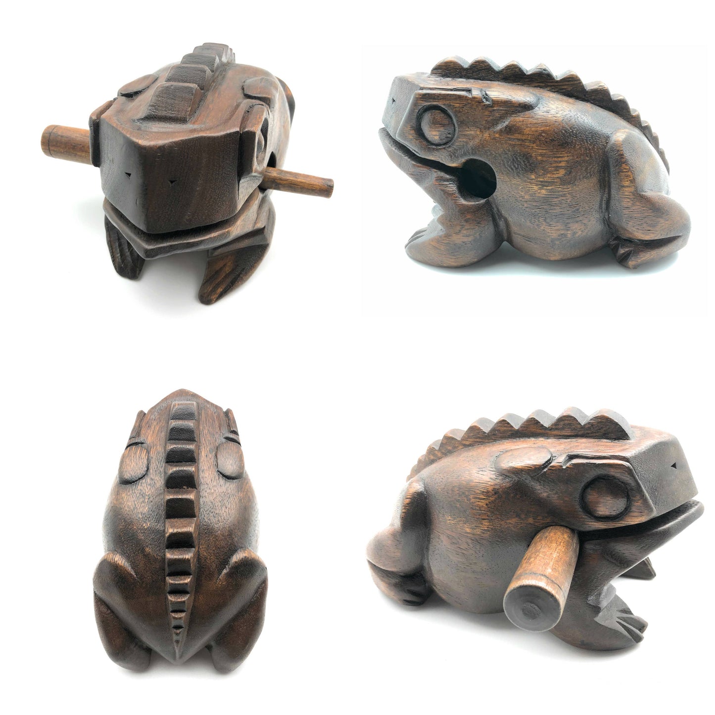 8 inch Dark Brown Wooden Croaking Frog Drum