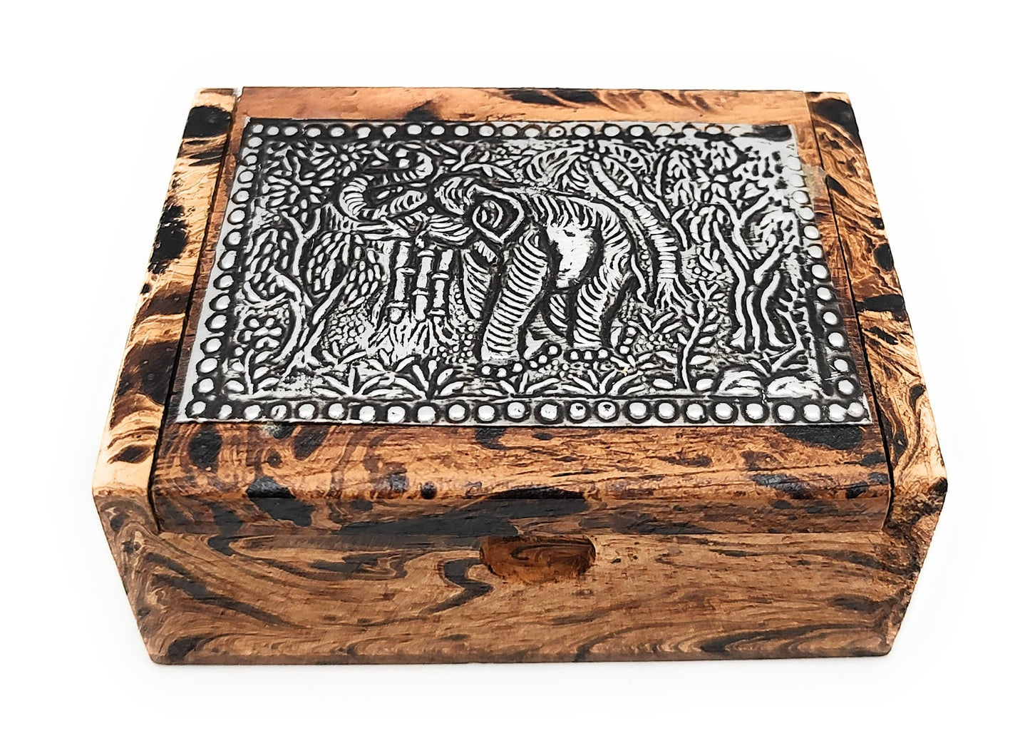 Pounded Metal Elephant Box with hinged lid - Marbled