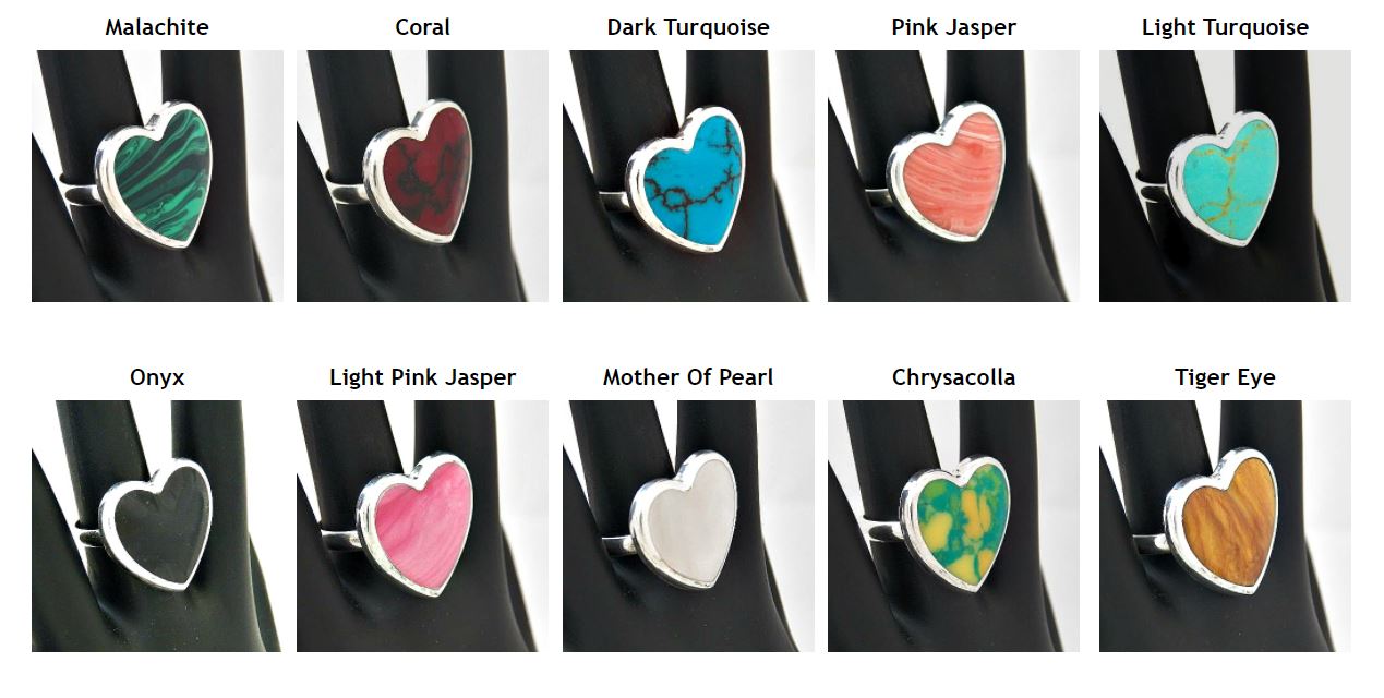 Stone Inlayed Silver Heart Ring
