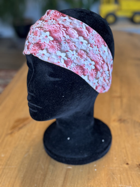 Pink and white flowers headband