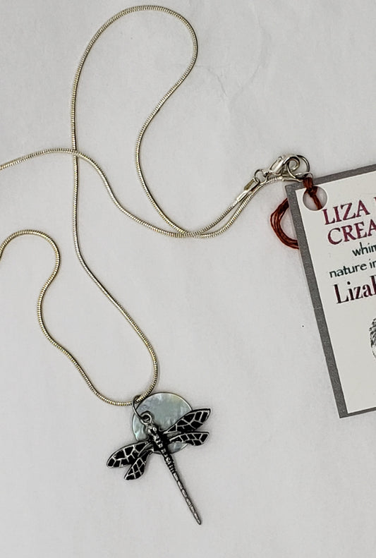 Liza Paizis Mother of Pearl Dragonfly Pendant Necklace